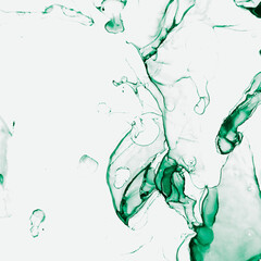 Splashing Texture. Alcohol Ink Template. Graphic Artwork. Green, White Splashing Texture. Gradient Paint. Decorative Image. Green, White Artistic Banner.
