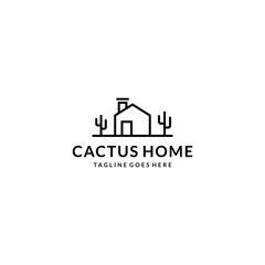 Illustration cactus with house Vintage farm logo design farm cow cattle