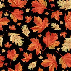 Fall maple leaves pattern. Perfect for autumn, Thanksgiving, holidays, fabric, textile, scrapbook paper. Seamless repeat pattern swatch.