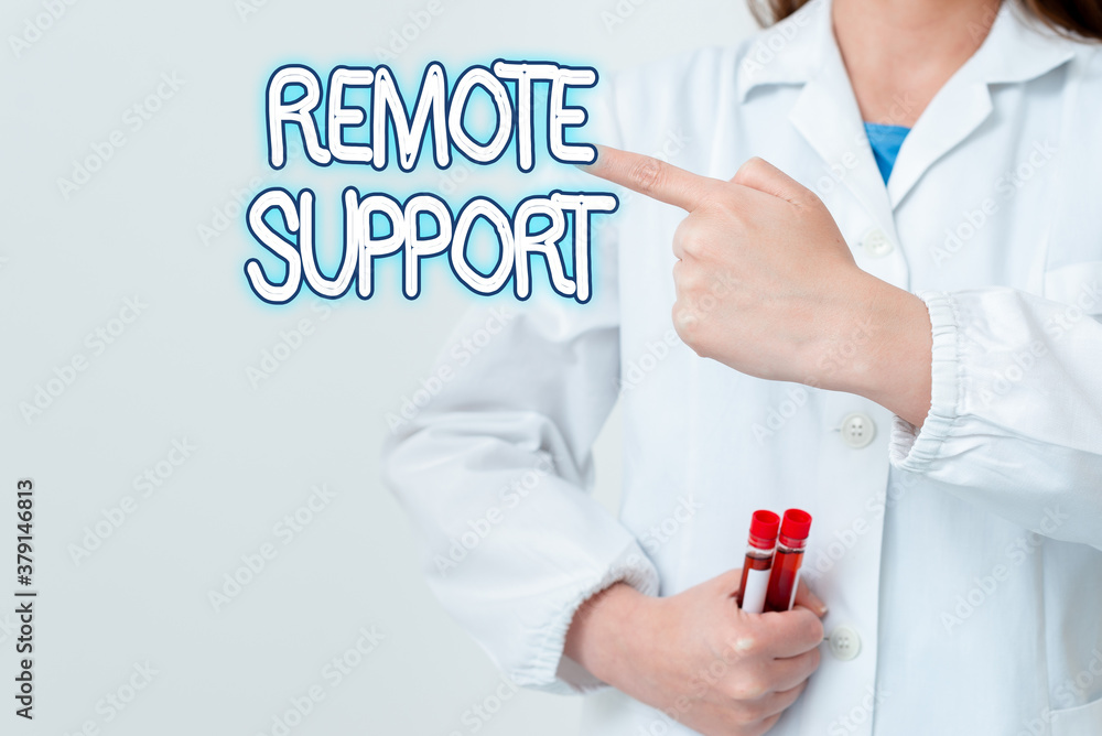 Poster writing note showing remote support. business concept for type of secure service, which permits repr