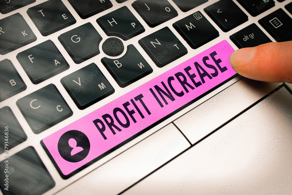 Aufkleber conceptual hand writing showing profit increase. concept meaning the growth in the amount of revenue