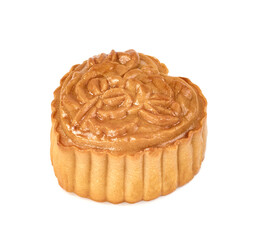 Moon cake heart shaped for Chinese mid-autumn festival isolated on white background