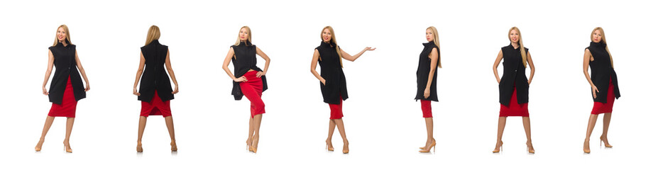 Fototapeta premium Pretty young girl in bordo skirt isolated on white