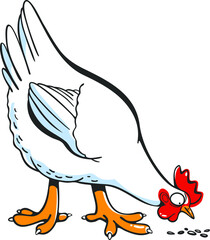Cartoon white chicken on white background. Isolated.