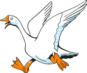 White cartoon goose runs. On white background.