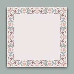 Vintage square frame with floral border pattern. Ornamental decoration for wedding invitation or certificate design. Place for text.