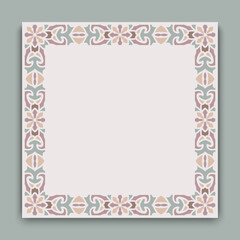 Vintage square frame with floral border pattern. Ornamental decoration for wedding invitation or certificate design. Place for text.