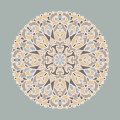 Vintage round pattern. Ancient mandala ornament in pale colors. Majolica circle decoration. 