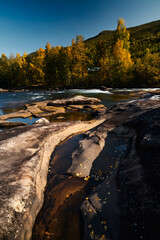 River wild. Hallingdalselva in autumn. Shot in at Gol, Hallingdal, Norway