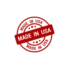 Made In USA red stamp icon isolated on white background. American badge symbol modern, simple, vector, icon for website design, mobile app, ui. Vector Illustration