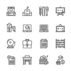 Simple Set of  Education  Line Icons  vector illustration, Outline symbol collection, school,  briefcase, Pencil, learning , e-learning