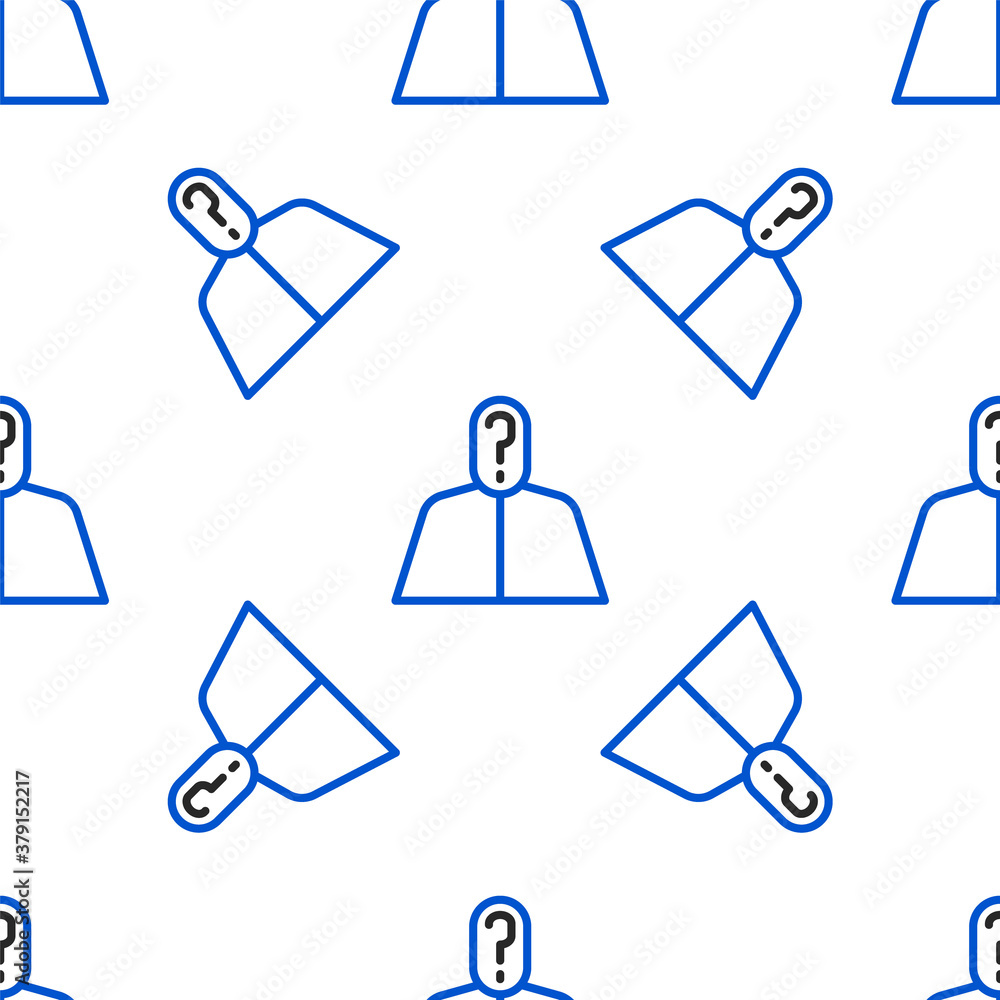 Poster line anonymous man with question mark icon isolated seamless pattern on white background. unknown us