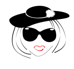 illustration outline girl face  in hat for web design 