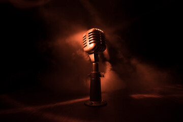 Microphone for sound, music, karaoke in audio studio or stage. Mic technology. Voice, concert...