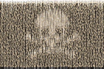 Jolly Roger pirate flag made with pencils. Creative problems related 3D rendering