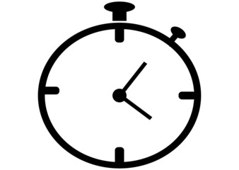 black stop-watch. Flat line icon isolated on white. Time pictogram. Done symbol.