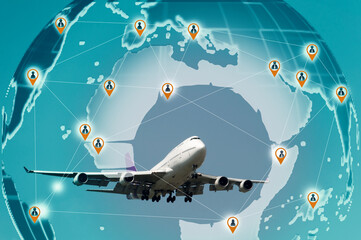 Map business Technology Travel Transportation concept with planes.

