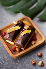 Financier - biscuit cake with chocolate cream	
