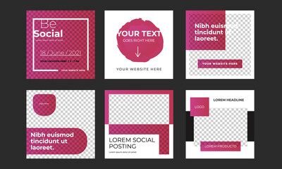 Social media templates with with magenta overlays. Editable square web banners.