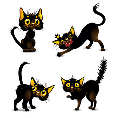 Set black cats for Halloween. Cartoon illustration for stickers, icons, postcards.