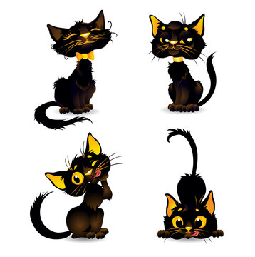 Set black cats for Halloween. Cartoon illustration for stickers, icons, postcards.