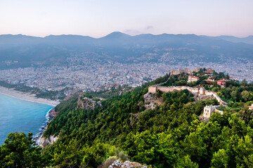 Fototapeta na wymiar View from the height of the ancient fortress on the mountain in Alanya in Turkey