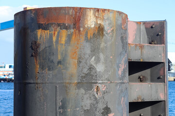 Closeup of a technical installation of a vessel in a port