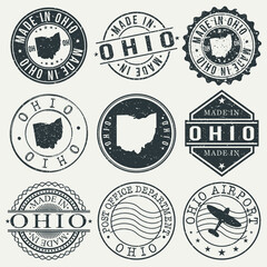 Ohio Set of Stamps. Travel Stamp. Made In Product. Design Seals Old Style Insignia. - obrazy, fototapety, plakaty