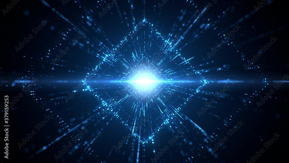 Poster abstract technology background with glitter particle motion in a cyber space. rhombus shape tunnel t