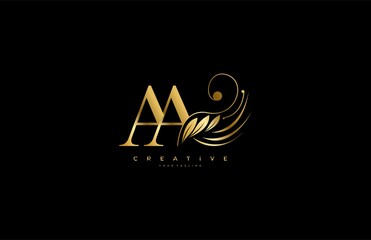 Initial AA letter luxury beauty flourishes ornament golden monogram logo