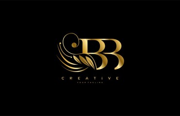 Initial BB letter luxury beauty flourishes ornament golden monogram logo - obrazy, fototapety, plakaty