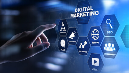 Digital marketing, Online advertising, SEO, SEM, SMM. Business and internet concept.