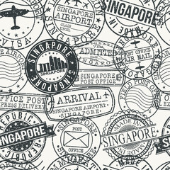 Singapore City. Stamp Vector Art. Postal Passport Travel. Design Set Pattern.
