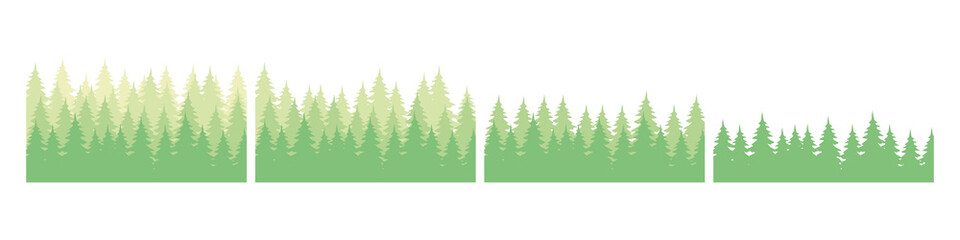 Fototapeta premium Forest landscapes with silhouettes of coniferous trees. Horizontal backgrounds of nature. Vector illustration 