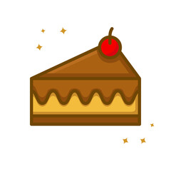 Pie Cake Food Vector Logo Cartoon. Cake Dessert Icon Filled Line Style. Food Bakery And Cake Symbol Illustration