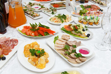 Table set for wedding or another catered event dinner.