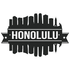 Honolulu Hawaii, Skyline Stamp Silhouette. Reflection Landscape City Design. Vector Cityscape Icon.  