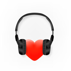 Fototapeta na wymiar Heart with headphones vector icon isolated on white background