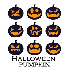 Scary and funny faces of Halloween pumpkin or ghost set on white background . Vector collection.