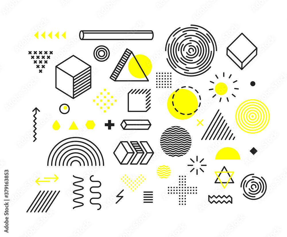 Poster different geometric shapes vector set isolated on white