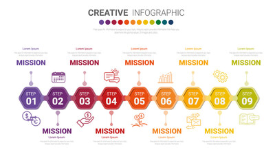 Presentation business infographic template, Abstract infographics number options template with 9 steps. Vector illustration.