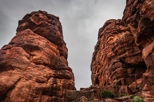 Badami Cave Chalukya Dynasty Ancient Stone Art From Flat Angle