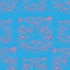 Trendy Cute tiger face pink and blue background seamless pattern vector EPS10,Design for fashion , fabric, textile, wallpaper, cover, web , wrapping