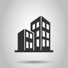 Building icon in flat style. Skyscraper vector illustration on white isolated background. Architecture business concept.