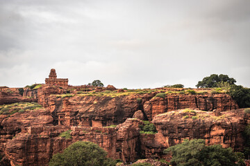 Fototapeta premium badami cave Upper Shivalaya temple with flat sky