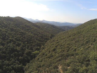 Fototapeta na wymiar Vallée de montagne dans les Cévennes, vue aérienne