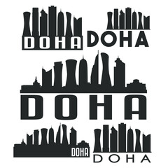 Doha Qatar Flat Icon Skyline Vector Silhouette Design Set Logo.