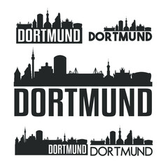 Dortmund Germany Flat Icon Skyline Vector Silhouette Design Set Logo.