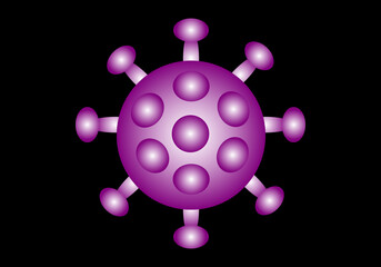 Coronavirus morado o violeta con volumen sobre fondo negro