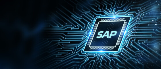 SAP System Software Automation concept on virtual screen data center. Business, modern technology, internet and networking concept.